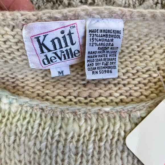 Knit de Ville Vtg Wool & Angora Blend Rainbow Cloud Sweater Short Puff Sleeves - Picture 13 of 16